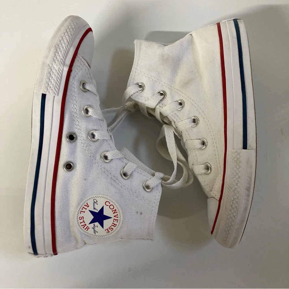 Converse Chuck Taylor All Star White Canvas High-Tops with Red and Blue Accents
